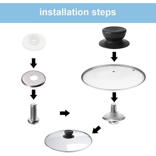 Svart 4 stk lokk knott, Universal kjøkken lokk erstatnings knott, glasslokk, glasslokk håndtak