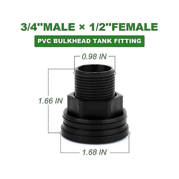 PVC Bulkhead Fitting Dobbelt Gevindet Bulkhead Vandtank Stik til Regnfade Akvarier Vand