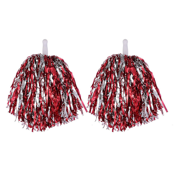 2 st Cheerleader Pom Poms Metallisk Folie Cheerleader Pom Poms Handblommor med Handtag för Sport Silver Red