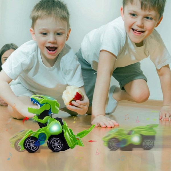Elektrisk Automatisk Dinosaur Transformerende Bil med Blinkende Lys og Lyd til 3-7 Årige Drenge Piger Pædagogisk Legetøj Fødselsdags Julegaver til Børn Green