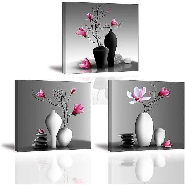 3X Orchid Canvas Prints Picture Elegant Tree in Flower Vase Piy Painting Pattern Modern Pictures Home Decor Wall Art Wooden Ready to Hang Wall Art for