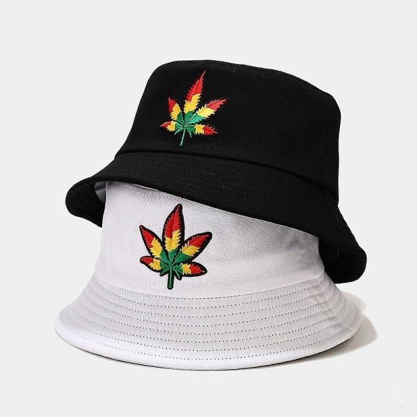 2 stk. Mænd Damer Ahornblad Spand Hat Hip Hop Fisker Panama Hat Broderet Bomuld Udendørs Sommer Casual Swag Spand Hat