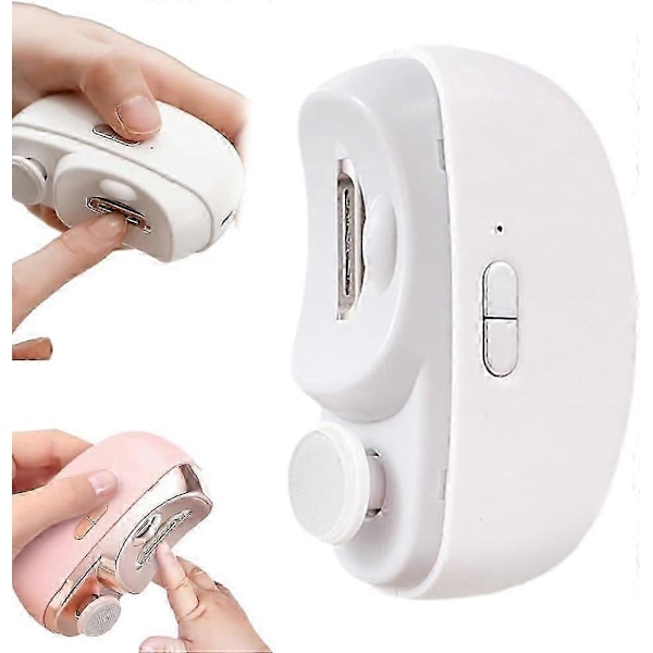 2-i-1 Automatisk Elektrisk Nagelklippare Trimmer Nagelknipsare Med Lampa För Barn Vuxna White
