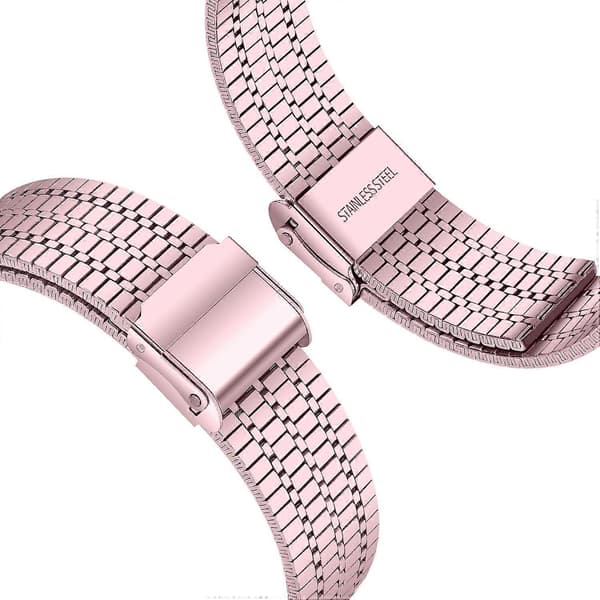 Til Fitbit Versa 4/Sense 2 Rustfrit Stål 7-Perlers Urrem Dobbelt Spænde Udskiftningsarmbånd Rose Pink