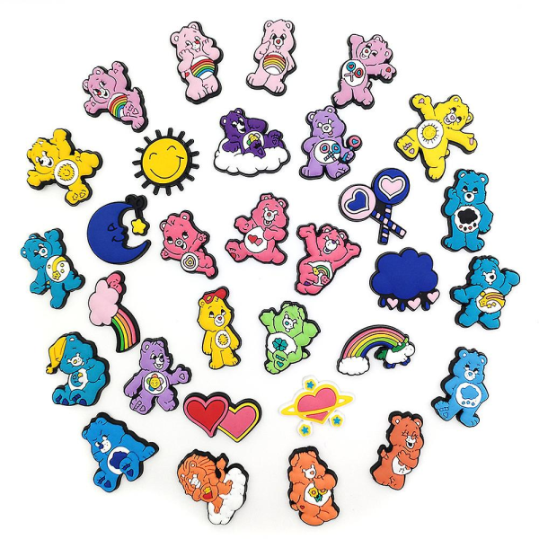 Sko Charms 31 PCS Rainbow Bear Series Sko Blomster Sko Spænder Klassiske Tegneserie Hul Sko Tilbehør Dekoration Spænder PVC Sko Blomster