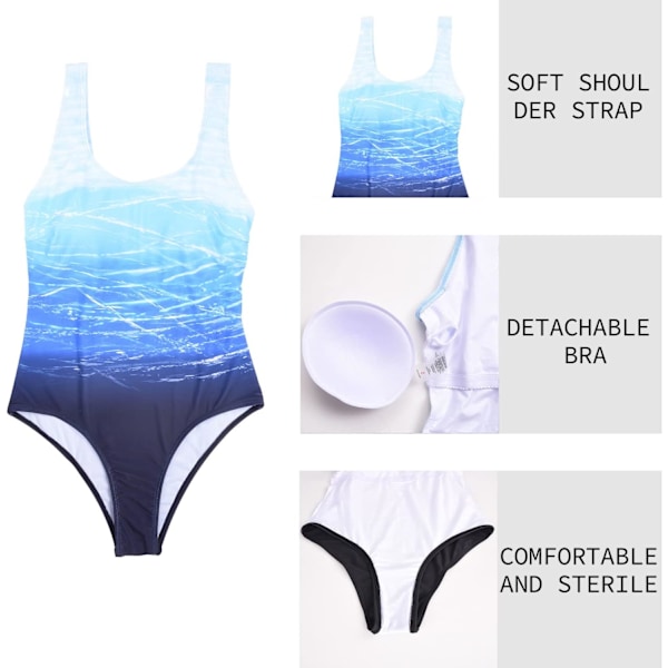 Dam Baddräkt Hel Baddräkt Magekontroll Baddräkt Vadderad Rund Hals Rygglös Monokini Gradient Färg Blue XXL