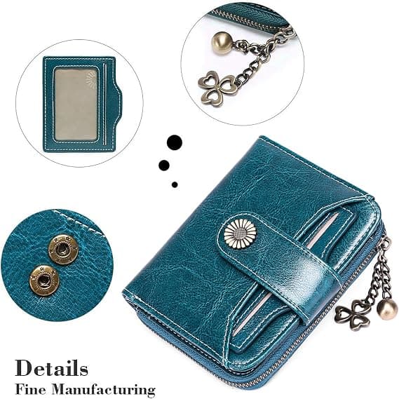 Plånböcker för Kvinnor Äkta Läder Liten Bifold Kompakt Damplånbok med RFID-skydd Blue