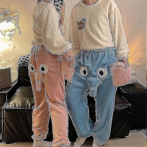 Elefant Snabel Pyjamasbyxor Herr, elefant Pyjamasbyxor, tecknade Pyjamasbyxor Roliga Glada H Pink Flannel M