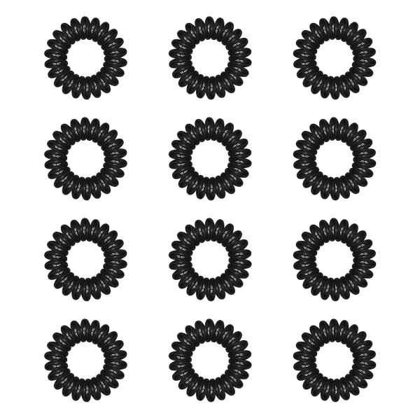 12 svarta plastspiralhårband, spiralponnysvans-scrunchies