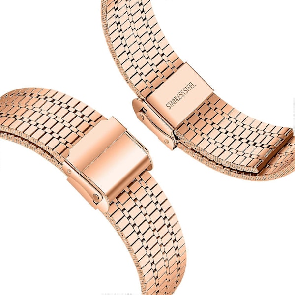 For Fitbit Versa 4/Sense 2 Rustfritt Stål 7-Perlers Klokkereim Dobbel Spenne Erstatningsarmbånd Rose Gold