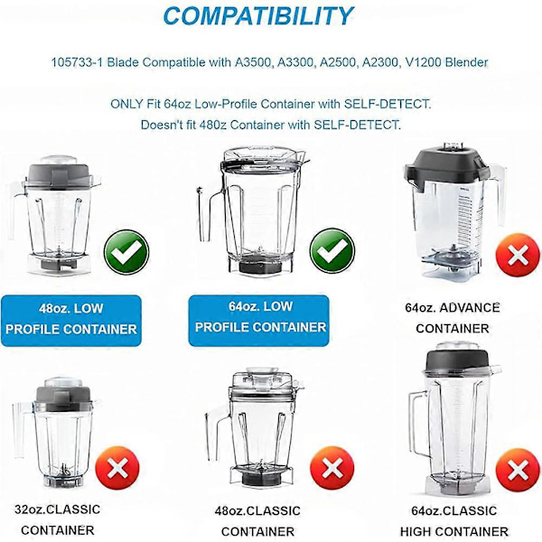 Blenderknivblad Erstatning for VitaMix 105733 A2300 A2500 A3300 A3500 Pro750 7500 5300 Blend