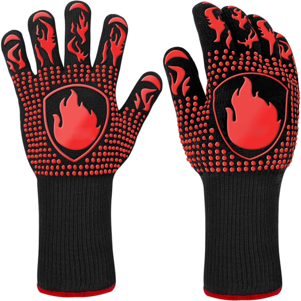 [1 Pair] - Red Grill Gloves, Heat Resistant Gloves up to 800～C