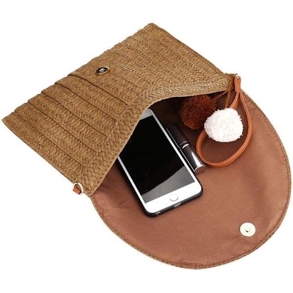 Dam Halmväska Clutch, Sommar Halm Axelväska Vävd Rotting Handväska Väskor Strand Axelväska Tote Handväskor Light Brown