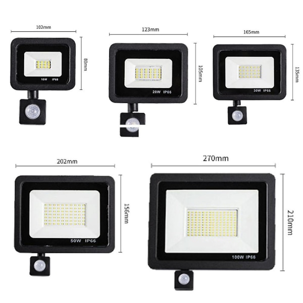 2 kpl ulkoseinään asennettavaa LED-valonheitintä, anturi, viileä valkoinen / 20 W, 180265 V, viileä valkoinen, 6500 K, materiaali: alumiini, IP66