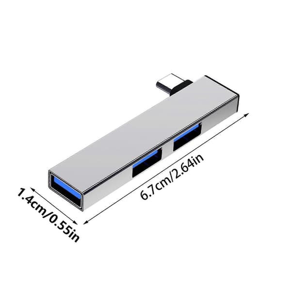 90 Graders USB Typ C Hub Dockningsstation 4 Portars Dataöverföring Expander, Snabb USB3.0 för PC Laptop Silver Silver