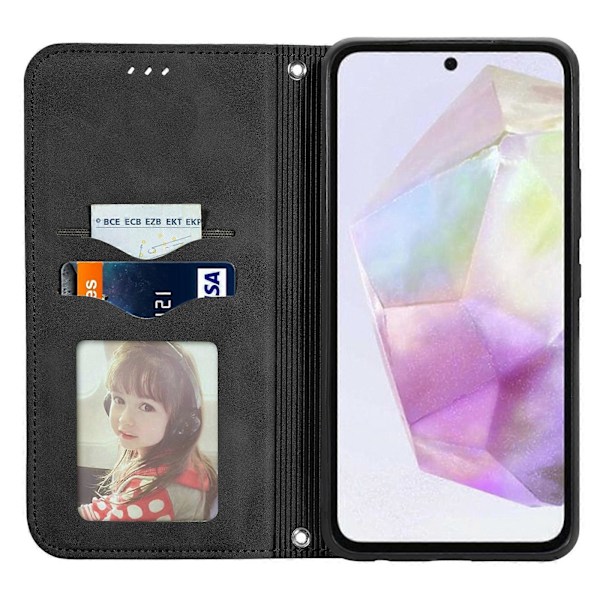 Retro Magnetiskt Läder Skal med Hudkänsla Black For Samsung Galaxy A35 5G