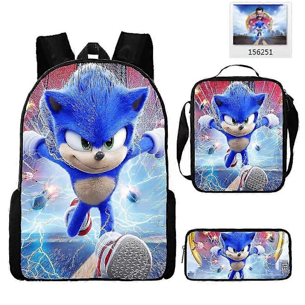Sonic Grundskola Skolväska Tredelat Set Anime Tecknad Ryggsäck Axelväska Pennfodral hög kvalitet D Shoulder bag
