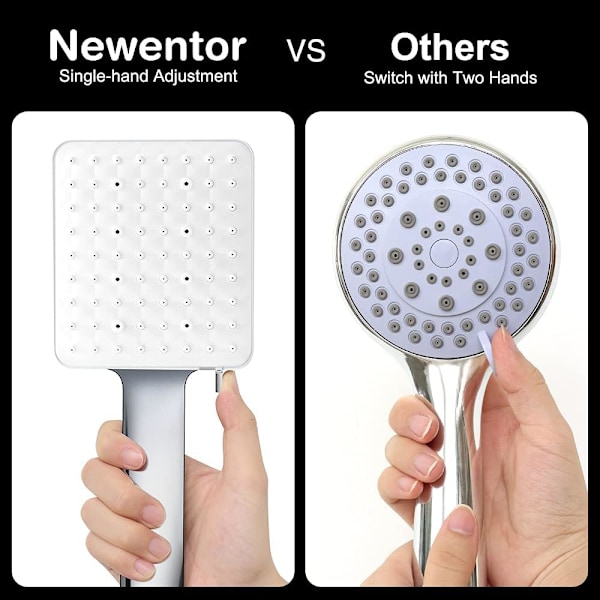 Duschmunstycke, Högtrycksduschmunstycken med 6 Lägen, Endast Kraftfullt Duschmunstycke, Universellt Vattenbesparande Stort Duschmunstycke Silver Shower Head