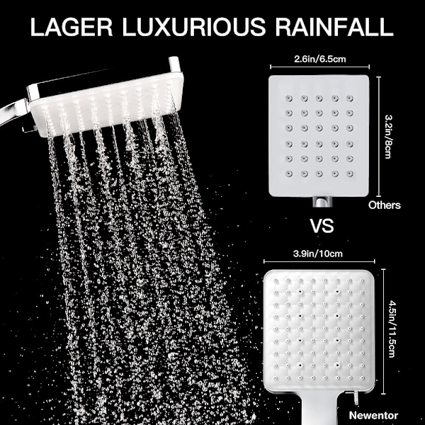Duschmunstycke, Högtrycksduschmunstycken med 6 Lägen, Endast Kraftfullt Duschmunstycke, Universellt Vattenbesparande Stort Duschmunstycke Silver Shower Head