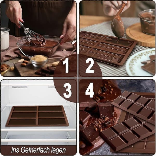 Pakke med 2 chokoladeforme, silikone, chokolade, dyb chokoladeform, silikoneform, chokoladebar, egnet til chokolade, slik
