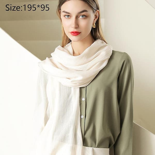 Bomull Linne Sjal Bred Linne Wrap Cape Enkel Sjal - White