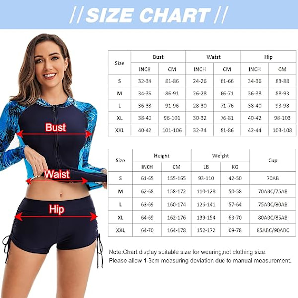 Rash Guard för damer UV-skydd UPF 50+ Långärmad simtröja Simtröja med dragkedja Baddräkt för kvinnor Snabbtorkande baddräkt S