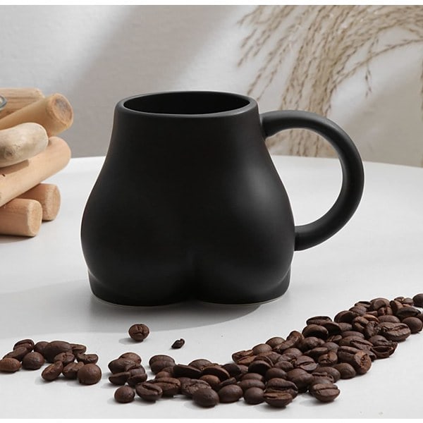 Sjov hofteformet kaffekop, 3D hofteformet keramisk kaffekop, nye gaver til kvinder og mænd, personlige gaver til venner, familie og kolleger. (Sort)