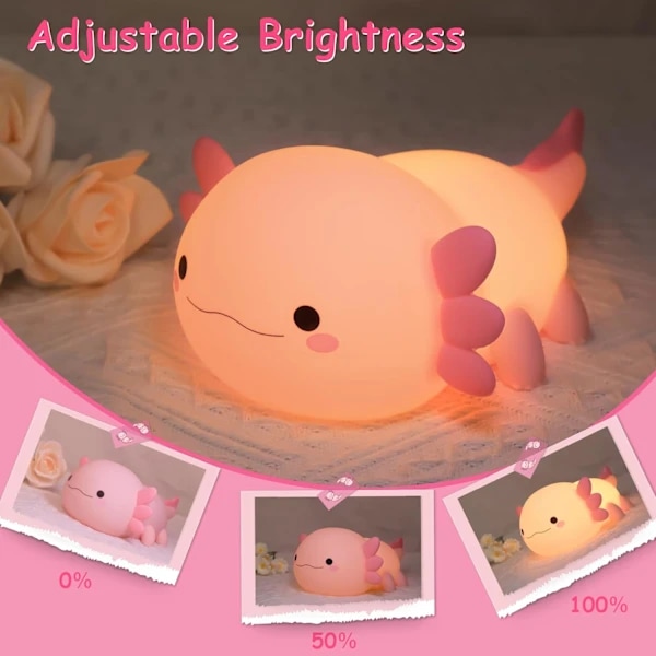 Axolotl Natlampe, Sød Axolotl Lampe til Børn, Blød Silikone Børneværelse Natlampe LED Touch Light