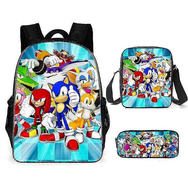 Sonic Grundskola Skolväska Tredelat Set Anime Tecknad Ryggsäck Axelväska Pennfodral hög kvalitet K Shoulder bag