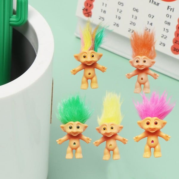 10cm Troll Docka Modell Färgad Långt Hår Dam Docka Miniatyr Figurin Ornament Härliga Leprocauns Ful Alv Docka Actionfigur Hobby Green