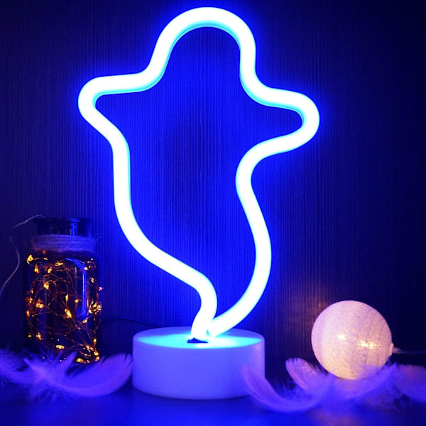 Lyn Neon Skilt, USB/Batteridrevet Blåt Neon Lys Seje Ting Blå Neon Lys til Soveværelsesbelysning Neon Lys til Teenageres Soveværelse Ghost