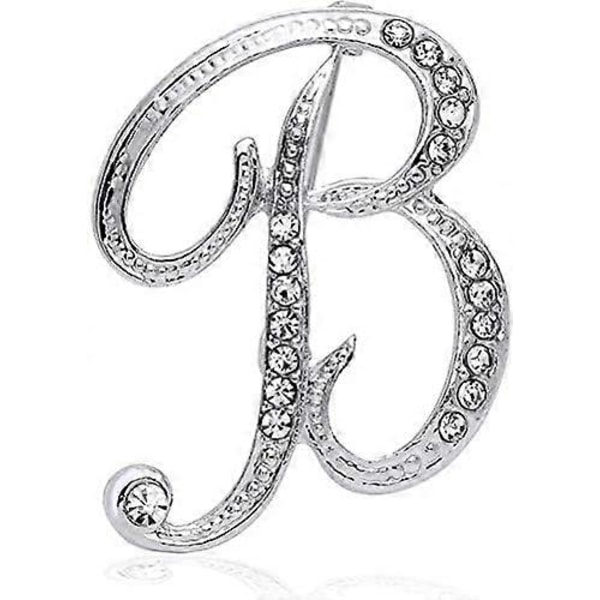 Bokstav B Broschnålar Initial Strassbrosch för Kvinnor Present Smycken Silverfärgad