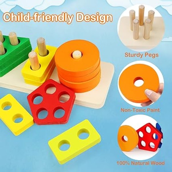 Kehittäviä leluja 2 3 4+ vuotiaille, muotoiltuja puisia leluja