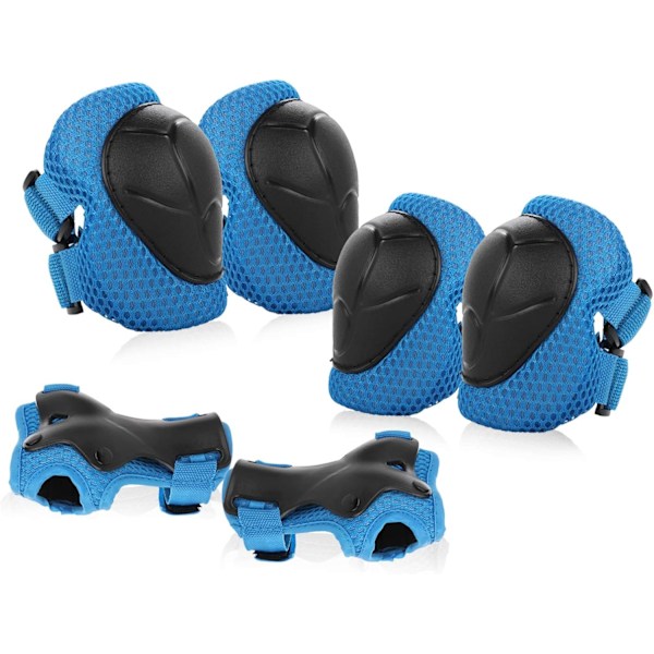 Skate-skydd för barn 6 st Justerbara knäskydd armbågsskydd handledsskydd skyddsutrustning set för cykling rullskridskoåkning sparkcykel Blue