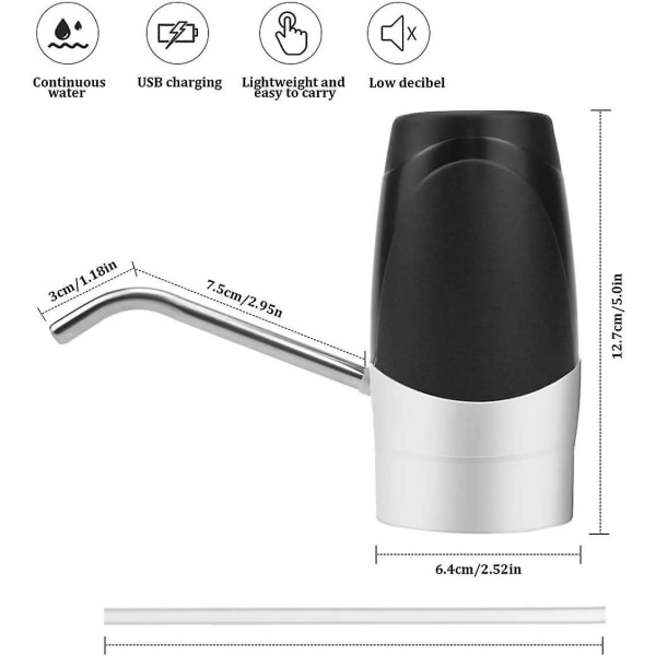 Flaskevannsdispenser, USB-ladet vannpumpe med pumpesystem for utendørs eller kjøkken, automatisk bærbar elektrisk vannpumpe for flaske