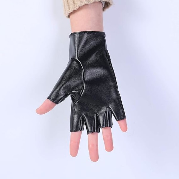 Punkhandskar i PU-läder för kvinnor Half Finger Performance-handskar
