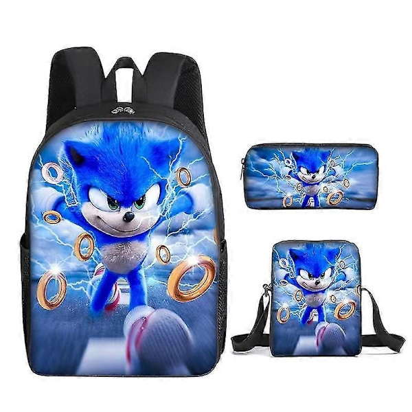 Sonic Folkeskole Skoletaske Tredelt Sæt Anime Tegneserie Rygsæk Skuldertaske Penalhus høj kvalitet S Shoulder bag