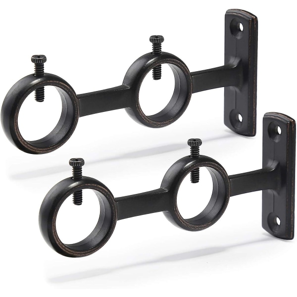 2 Pack Double Hooks Curtain Rod Brackets for Living Room Bedroom Curtain Rod Rod Holder (Black) (2pcs)