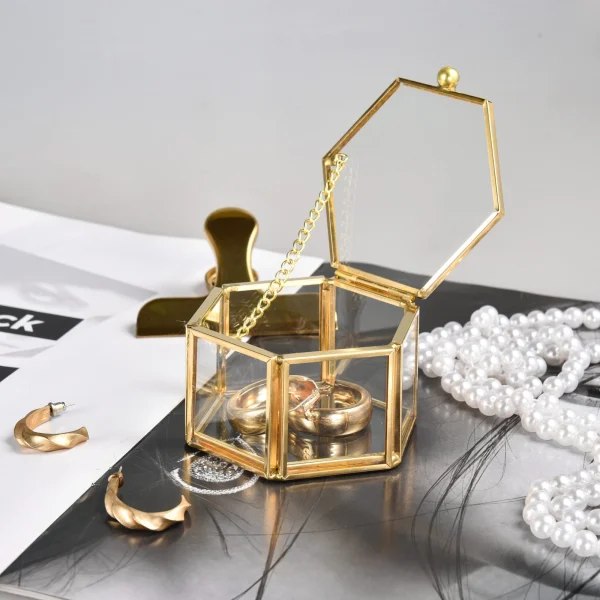 Ringbox ringbox glas smyckeskrin geometrisk förvaring ringar örhängen halsband för vardagsrum bröllop guld