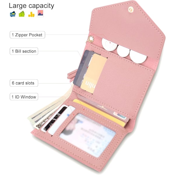 Liten Plånbok för Kvinnor, Smal Plånbok Liten Syntetiskt Läder Plånbok med Korthållare Dragkedja Myntficka för Damer Pink