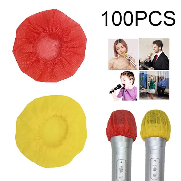 100 st Mikrofonhygienskydd, Icke-vävt Handhållet Mikrofonskydd Vindruta Skyddande Kåpa - Red Yellow