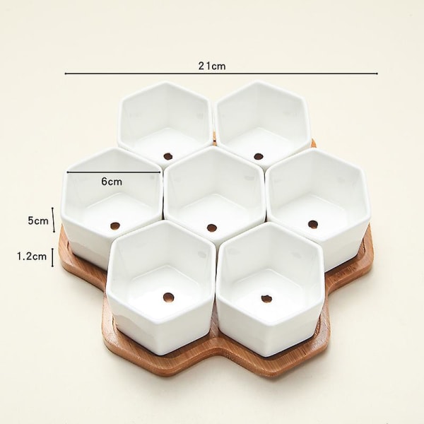 Mehevät kukkaruukut, kaktusruukut, pienet kukkaruukut, minikasviruukut, 6 cm:n keraamiset bambusalustat, valkoinen, 7 osan sarja