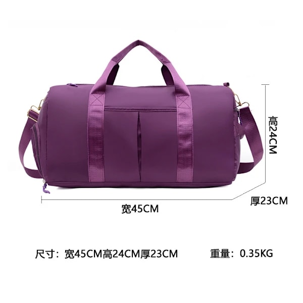 Kuntosalilaukku naisille ja miehille, pieni urheilukassi märällä taskulla ja kenkälokerolla, matkalaukku, Weekender Lila Purple 45x24x23 cm