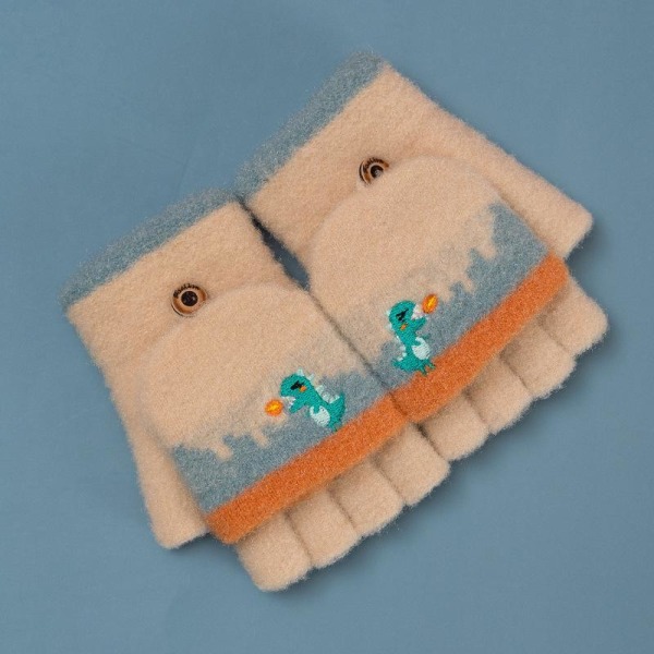 2 Pairs Children's Gloves Warm Half-fold Gloves Cartoon Cute