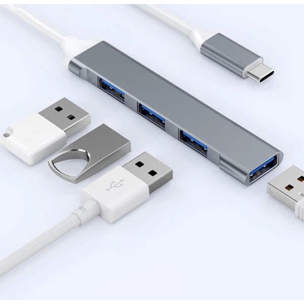 Hopeanvärinen USB 3.0 -keskitin 4-porttinen USB keskitin nopea ??tyyppi c 5Gbps