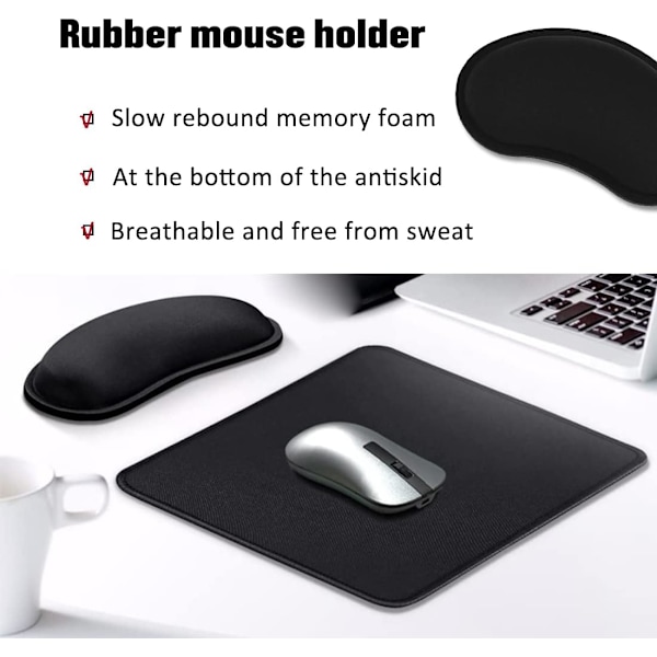 1 Styck Handledsstöd för Mus Handledsstöd med Memory Foam Ergonomisk för att Avlasta Handleden Svart Pad Set Handledsstöd för Mus
