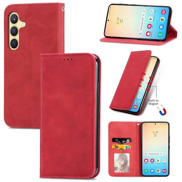 Retro Magnetiskt Läder Skal med Hudkänsla Red For Samsung Galaxy S25 5G