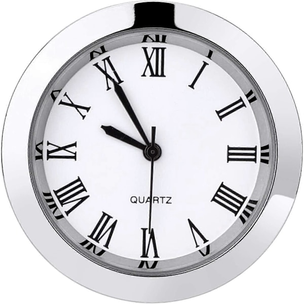 1-1/2 tum (37 mm) Rund Quartz Klockinsats med Romerska Siffror Passar 35 mm Diameter Hål (Silverram)