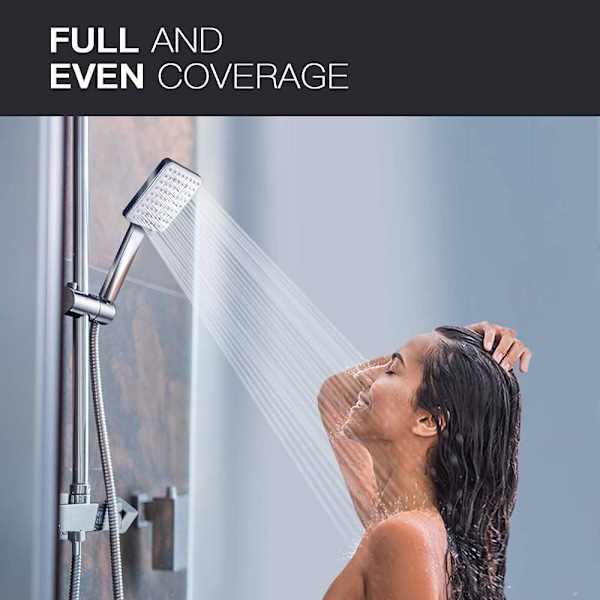 Duschmunstycke, Högtrycksduschmunstycken med 6 Lägen, Endast Kraftfullt Duschmunstycke, Universellt Vattenbesparande Stort Duschmunstycke Silver Shower Head and Hose