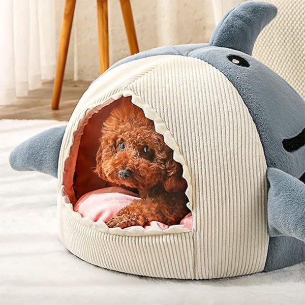 1 Sea Shark Dog säng Fluffig söt grotthund sovplats säng fluffig för inomhusbruk